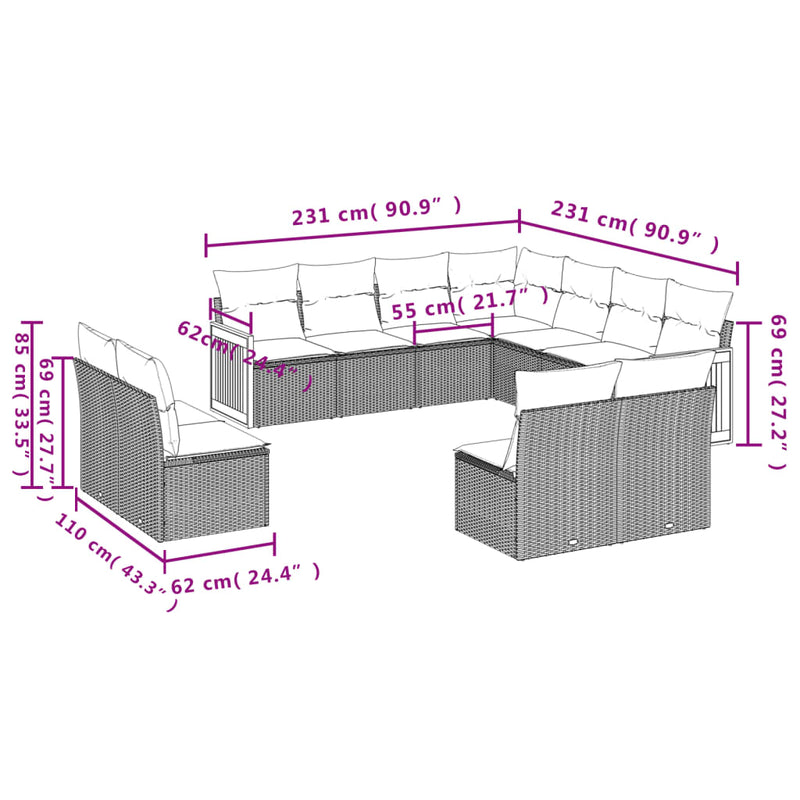 11 Piece Garden Sofa Set with Cushions Black Poly Rattan Payday Deals