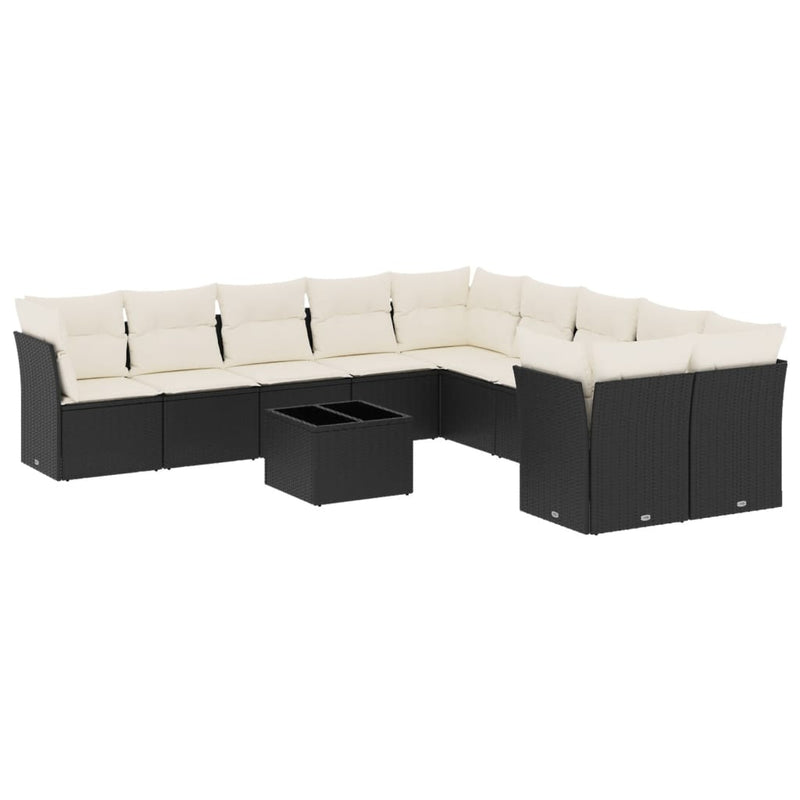 11 Piece Garden Sofa Set with Cushions Black Poly Rattan Payday Deals