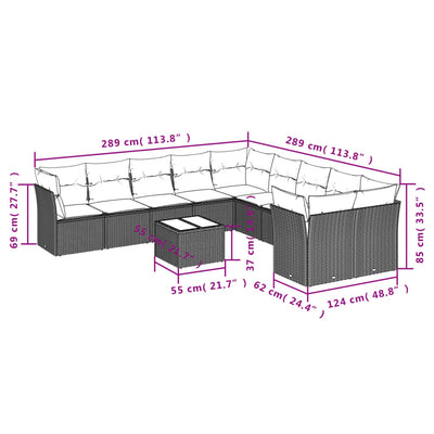11 Piece Garden Sofa Set with Cushions Black Poly Rattan Payday Deals