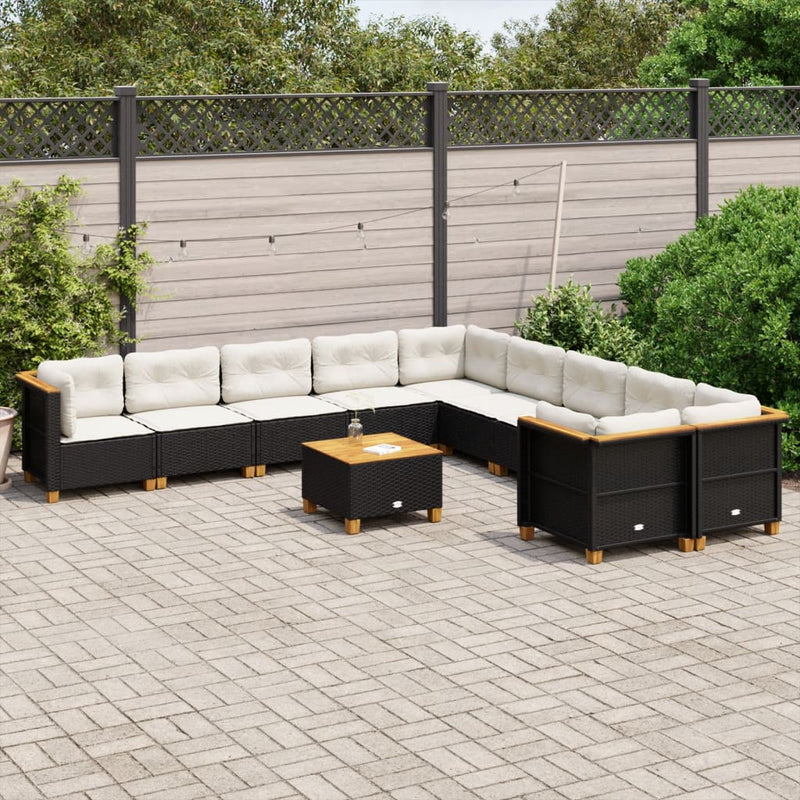 11 Piece Garden Sofa Set with Cushions Black Poly Rattan Payday Deals