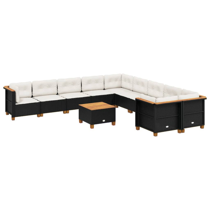 11 Piece Garden Sofa Set with Cushions Black Poly Rattan Payday Deals