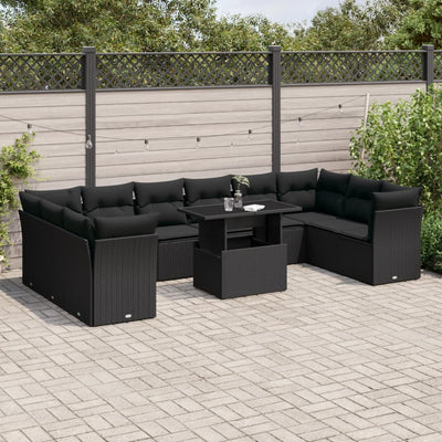 11 Piece Garden Sofa Set with Cushions Black Poly Rattan