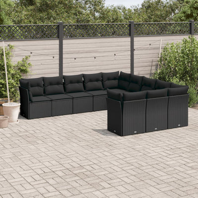 11 Piece Garden Sofa Set with Cushions Black Poly Rattan