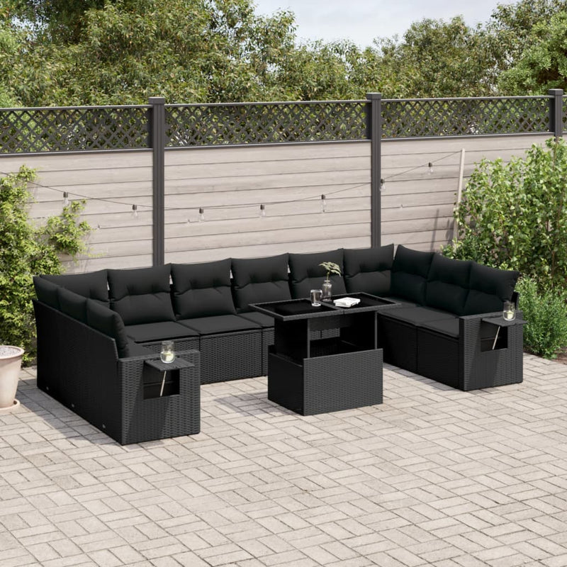 11 Piece Garden Sofa Set with Cushions Black Poly Rattan Payday Deals