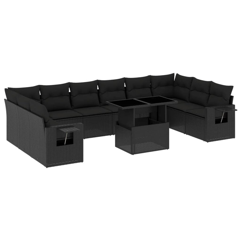 11 Piece Garden Sofa Set with Cushions Black Poly Rattan Payday Deals