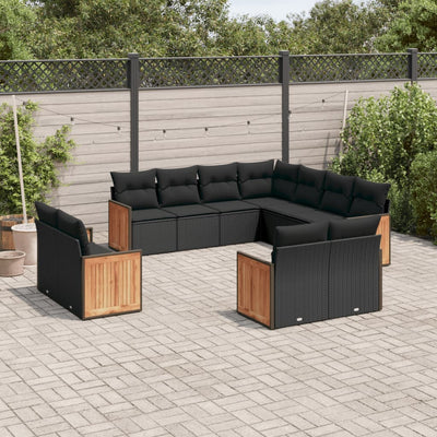 11 Piece Garden Sofa Set with Cushions Black Poly Rattan Payday Deals