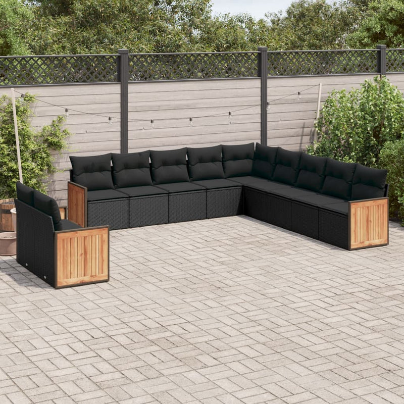 11 Piece Garden Sofa Set with Cushions Black Poly Rattan Payday Deals