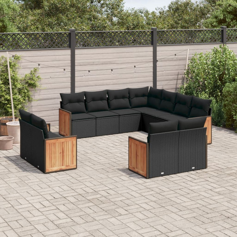 11 Piece Garden Sofa Set with Cushions Black Poly Rattan Payday Deals