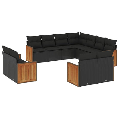 11 Piece Garden Sofa Set with Cushions Black Poly Rattan Payday Deals