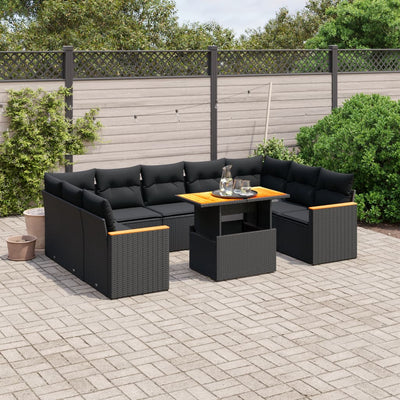 11 Piece Garden Sofa Set with Cushions Black Poly Rattan