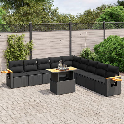 11 Piece Garden Sofa Set with Cushions Black Poly Rattan Payday Deals