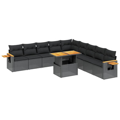 11 Piece Garden Sofa Set with Cushions Black Poly Rattan Payday Deals