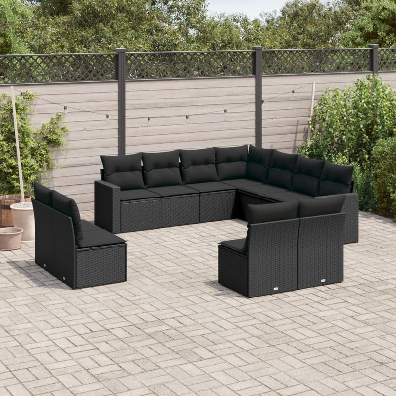 11 Piece Garden Sofa Set with Cushions Black Poly Rattan Payday Deals