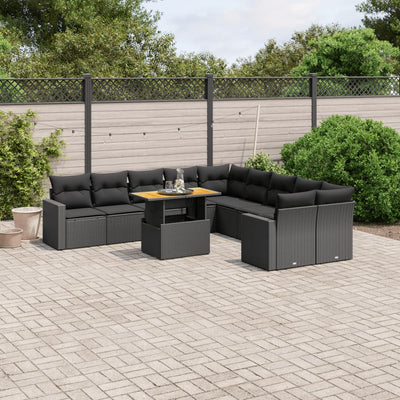 11 Piece Garden Sofa Set with Cushions Black Poly Rattan Payday Deals