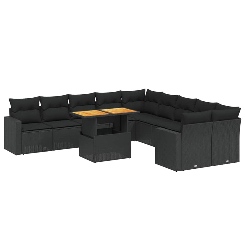 11 Piece Garden Sofa Set with Cushions Black Poly Rattan Payday Deals