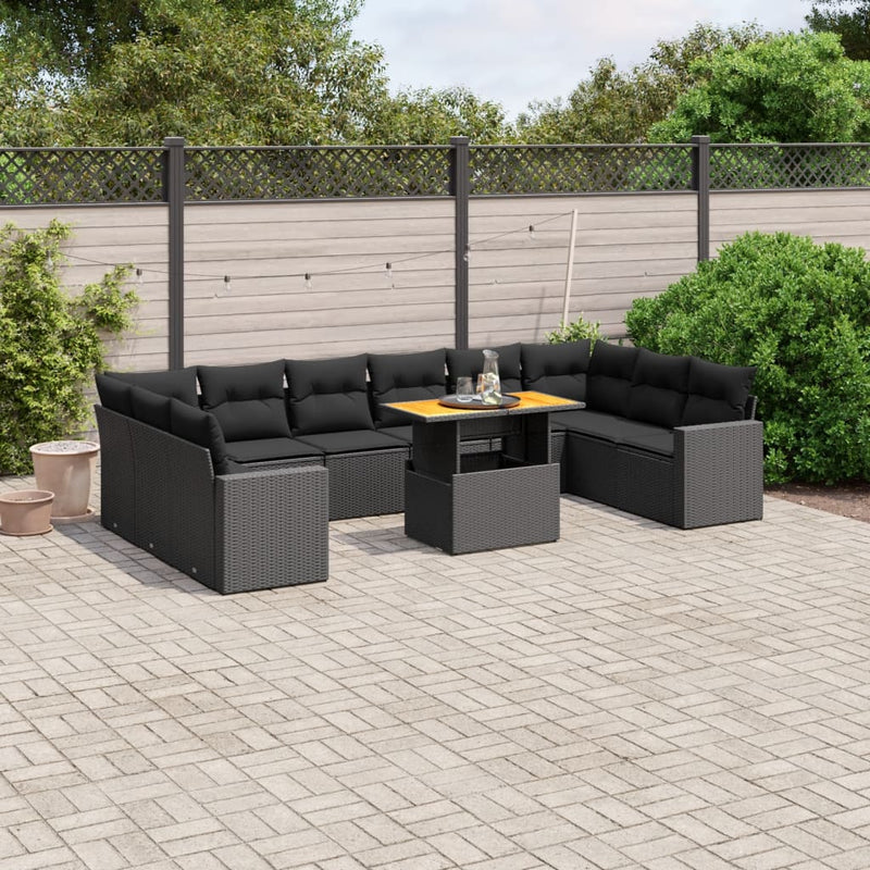 11 Piece Garden Sofa Set with Cushions Black Poly Rattan Payday Deals