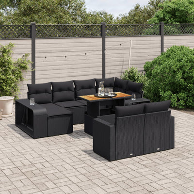 11 Piece Garden Sofa Set with Cushions Black Poly Rattan