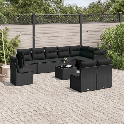 11 Piece Garden Sofa Set with Cushions Black Poly Rattan Payday Deals