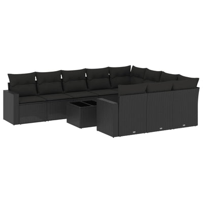 11 Piece Garden Sofa Set with Cushions Black Poly Rattan Payday Deals