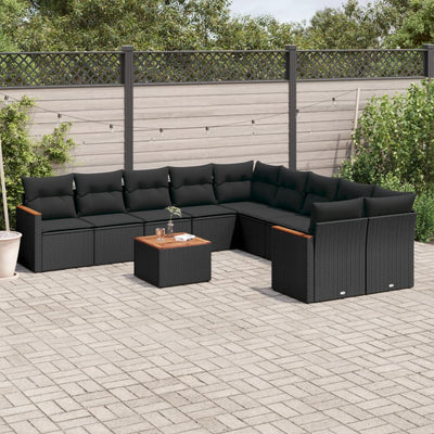 11 Piece Garden Sofa Set with Cushions Black Poly Rattan