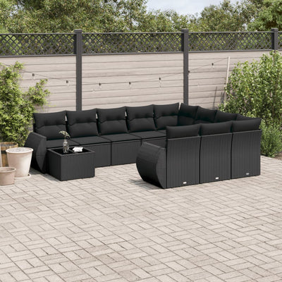 11 Piece Garden Sofa Set with Cushions Black Poly Rattan Payday Deals