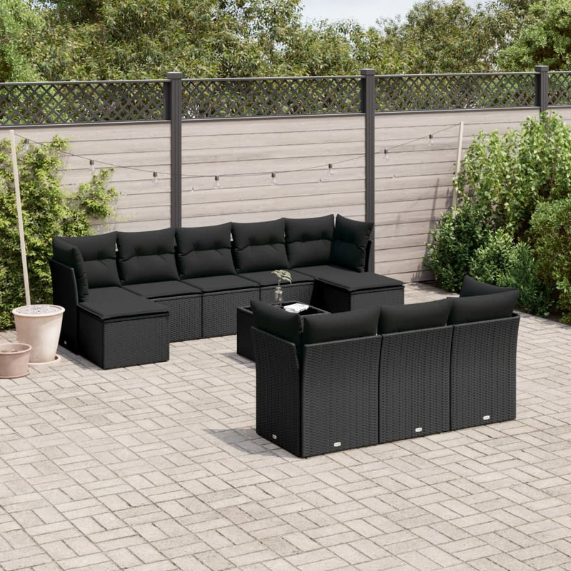 11 Piece Garden Sofa Set with Cushions Black Poly Rattan Payday Deals