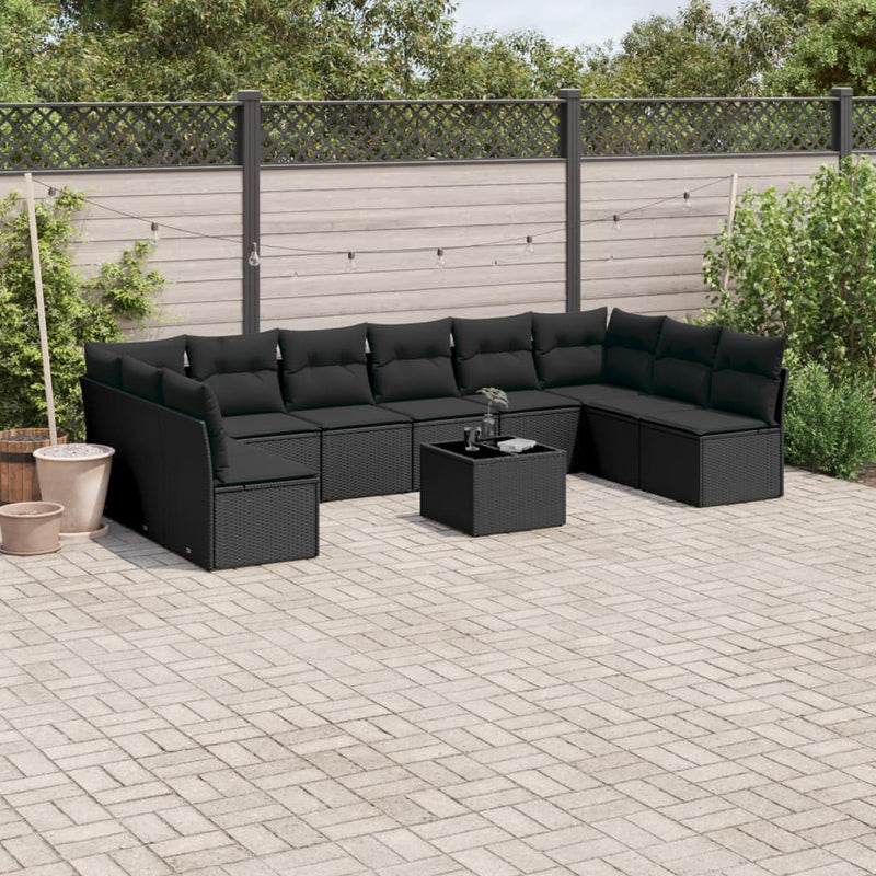 11 Piece Garden Sofa Set with Cushions Black Poly Rattan Payday Deals