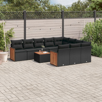 11 Piece Garden Sofa Set with Cushions Black Poly Rattan Payday Deals