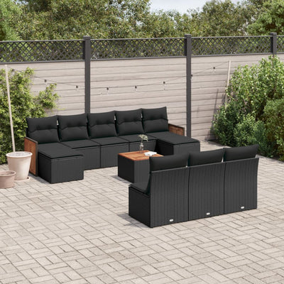 11 Piece Garden Sofa Set with Cushions Black Poly Rattan Payday Deals