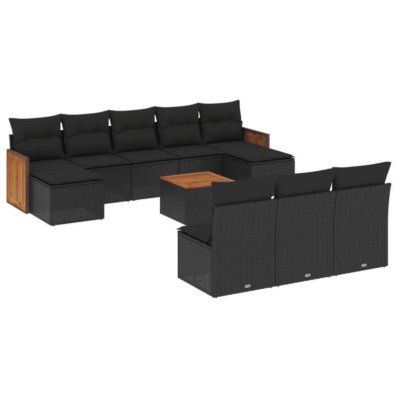 11 Piece Garden Sofa Set with Cushions Black Poly Rattan Payday Deals