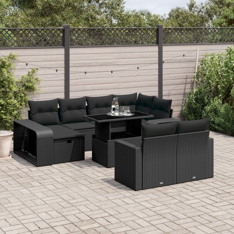 11 Piece Garden Sofa Set with Cushions Black Poly Rattan Payday Deals