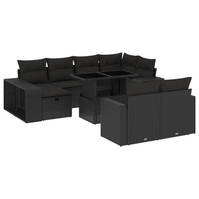 11 Piece Garden Sofa Set with Cushions Black Poly Rattan Payday Deals