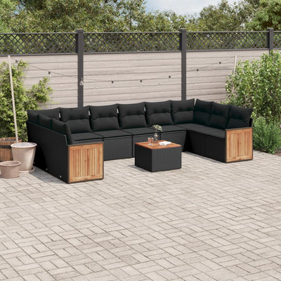 11 Piece Garden Sofa Set with Cushions Black Poly Rattan Payday Deals