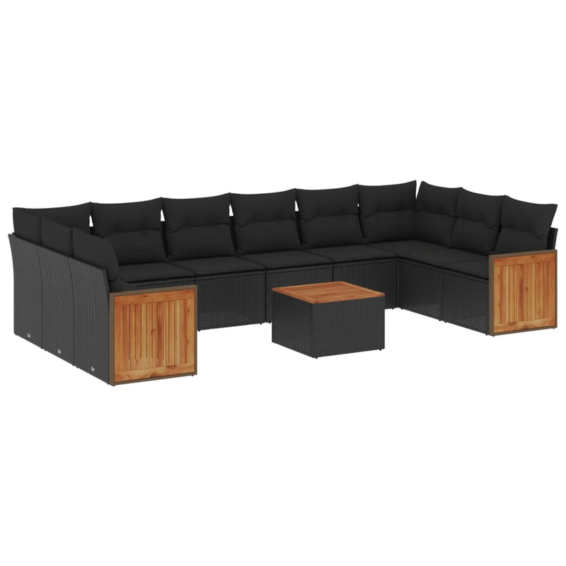 11 Piece Garden Sofa Set with Cushions Black Poly Rattan Payday Deals