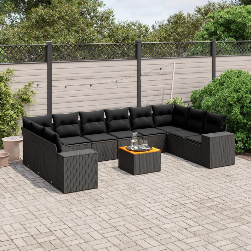 11 Piece Garden Sofa Set with Cushions Black Poly Rattan Payday Deals