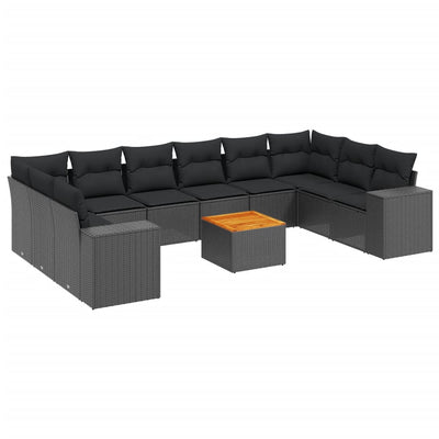 11 Piece Garden Sofa Set with Cushions Black Poly Rattan Payday Deals