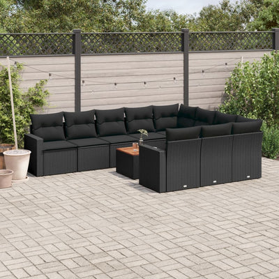 11 Piece Garden Sofa Set with Cushions Black Poly Rattan Payday Deals