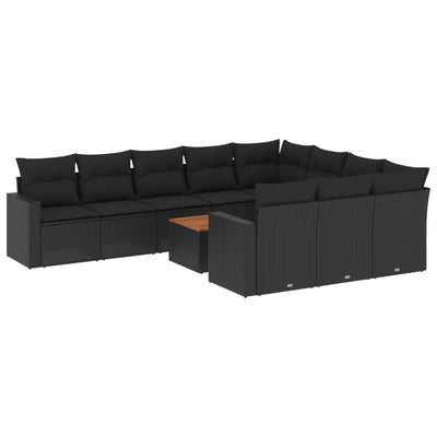 11 Piece Garden Sofa Set with Cushions Black Poly Rattan Payday Deals