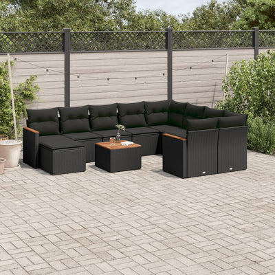 11 Piece Garden Sofa Set with Cushions Black Poly Rattan Payday Deals