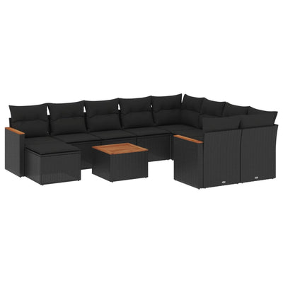 11 Piece Garden Sofa Set with Cushions Black Poly Rattan Payday Deals