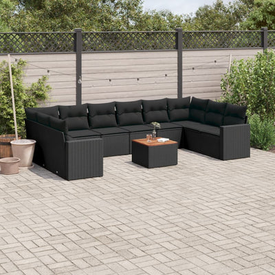 11 Piece Garden Sofa Set with Cushions Black Poly Rattan Payday Deals