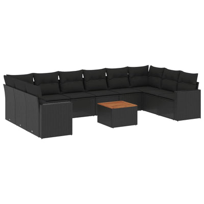 11 Piece Garden Sofa Set with Cushions Black Poly Rattan Payday Deals