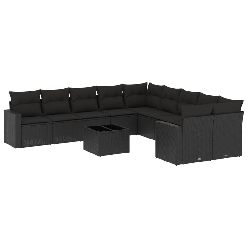 11 Piece Garden Sofa Set with Cushions Black Poly Rattan Payday Deals