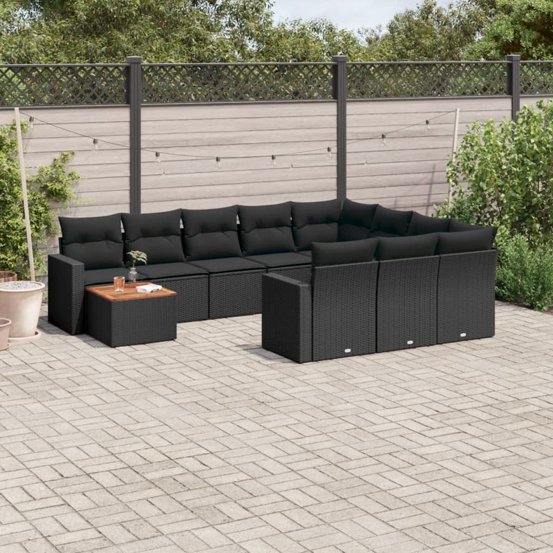 11 Piece Garden Sofa Set with Cushions Black Poly Rattan Payday Deals