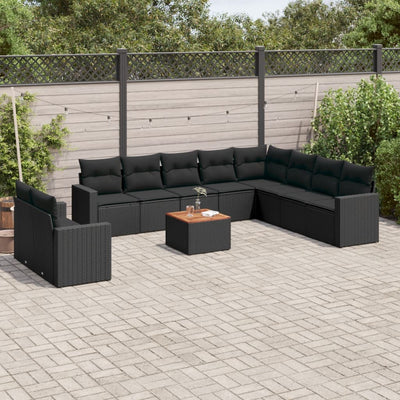 11 Piece Garden Sofa Set with Cushions Black Poly Rattan