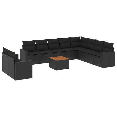 11 Piece Garden Sofa Set with Cushions Black Poly Rattan Payday Deals