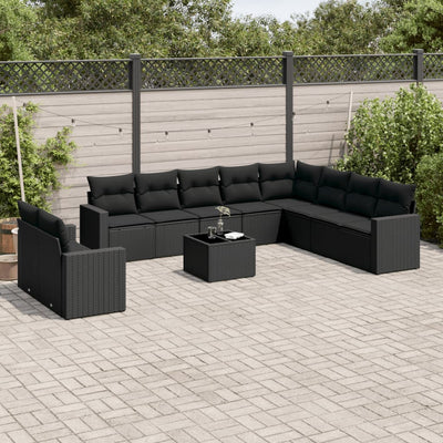 11 Piece Garden Sofa Set with Cushions Black Poly Rattan Payday Deals