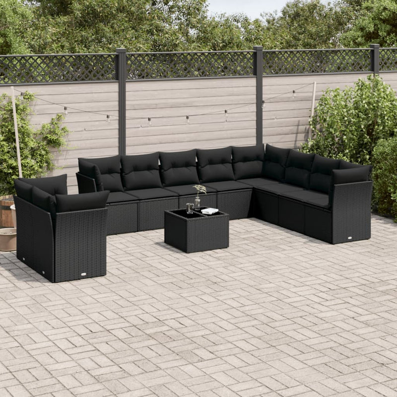 11 Piece Garden Sofa Set with Cushions Black Poly Rattan Payday Deals