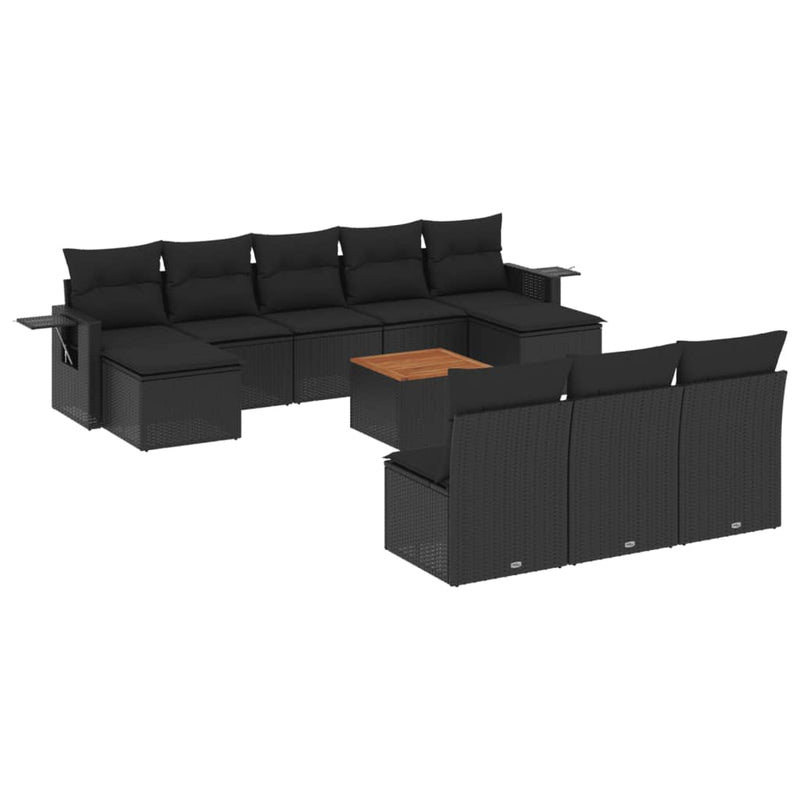 11 Piece Garden Sofa Set with Cushions Black Poly Rattan Payday Deals