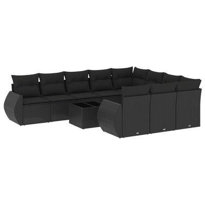 11 Piece Garden Sofa Set with Cushions Black Poly Rattan Payday Deals